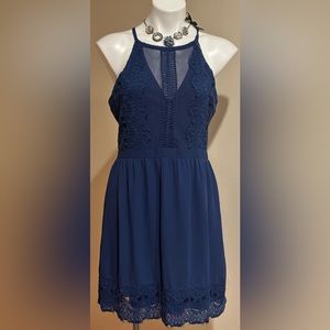 Francescas Delicate Blue London Mesh Sheer & Detailed Lace Zipper In Bac…